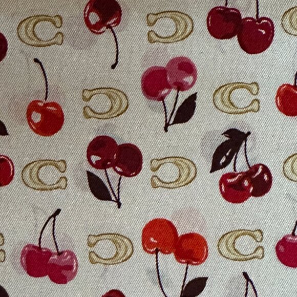 COACH SCULPTED C CHERRIES PRINT SILK WIDE SKINNY SCARF:NWT CDG77 - Picture 5 of 9